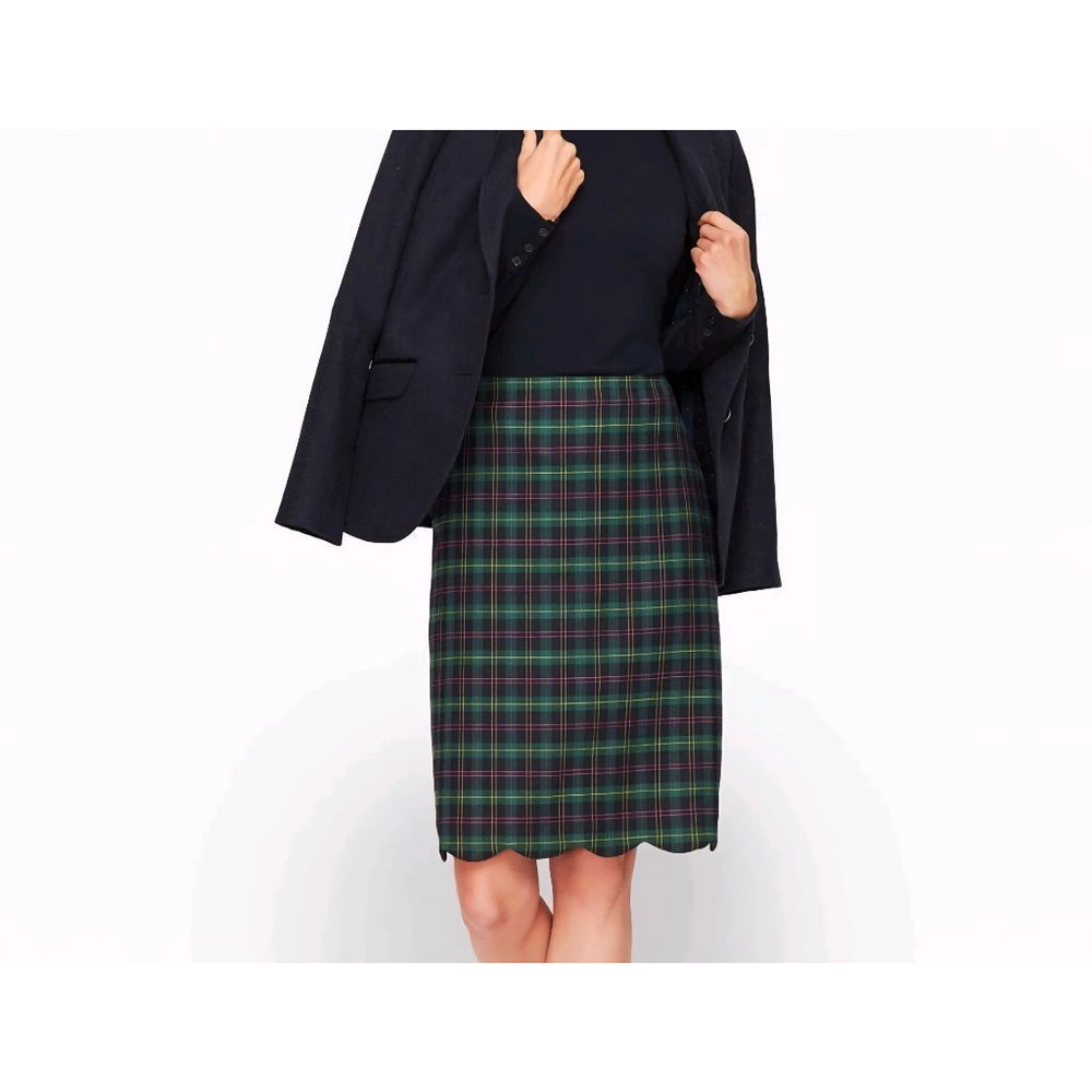 Women's Talbots Tartan Plaid Wool Blend Scalloped Pencil Skirt Size 2